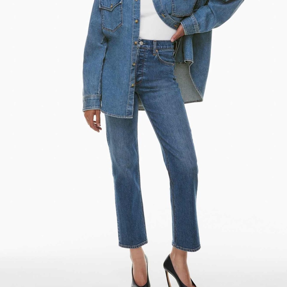 Denim Forum Straight Leg Jeans in Medium Blue